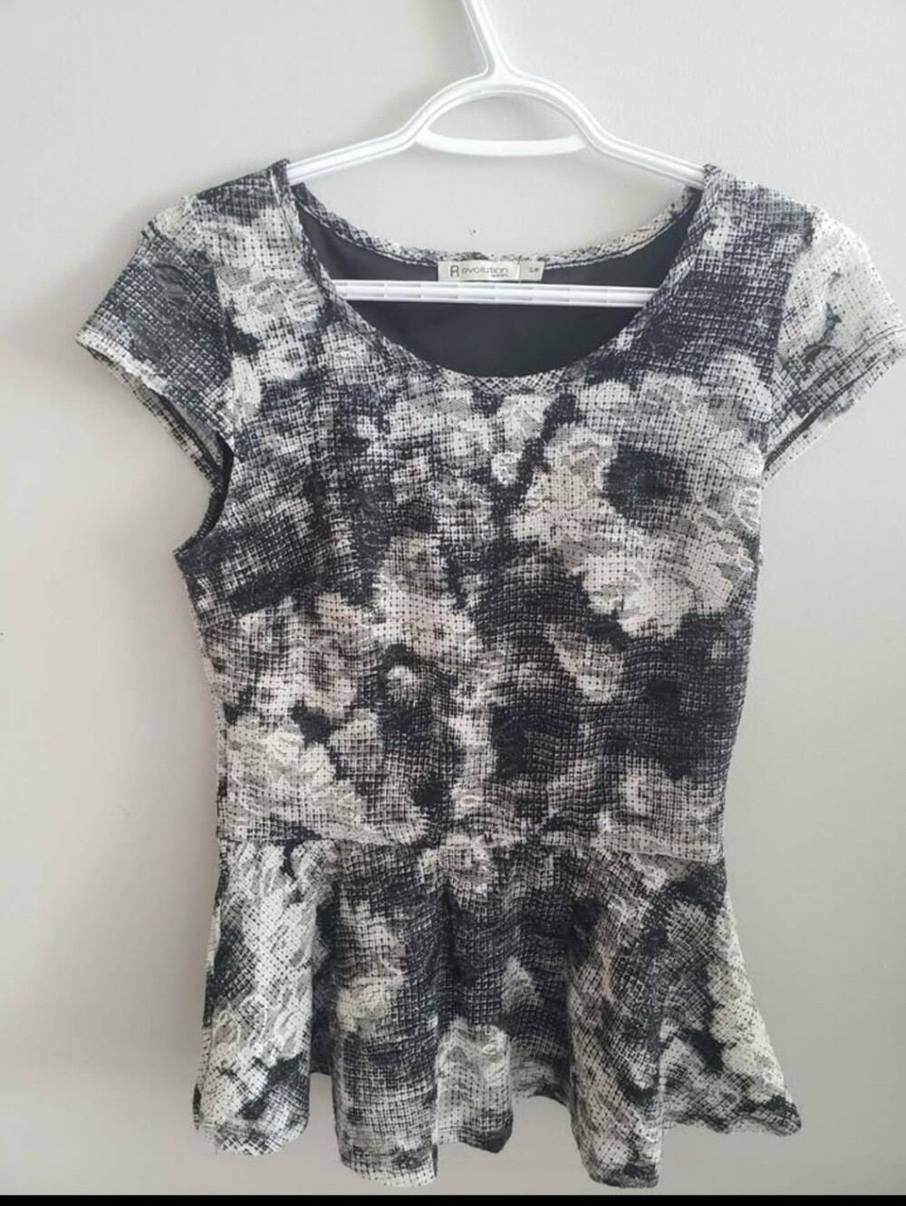 Revolution Black & White Floral Peplum Tunic